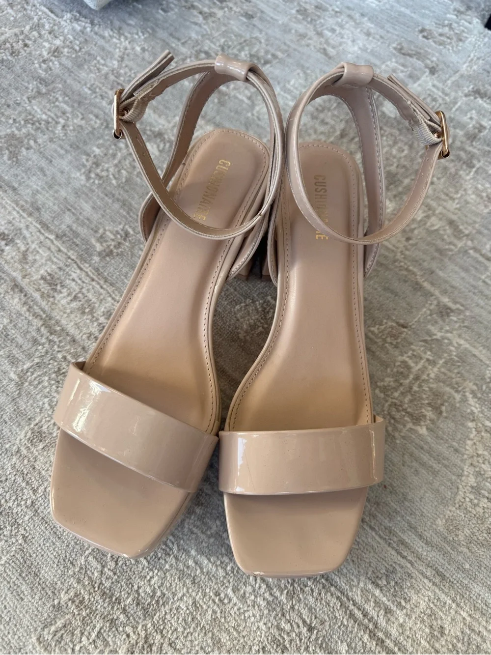 Cushionaire Nude Patent Platform Dress Sandals